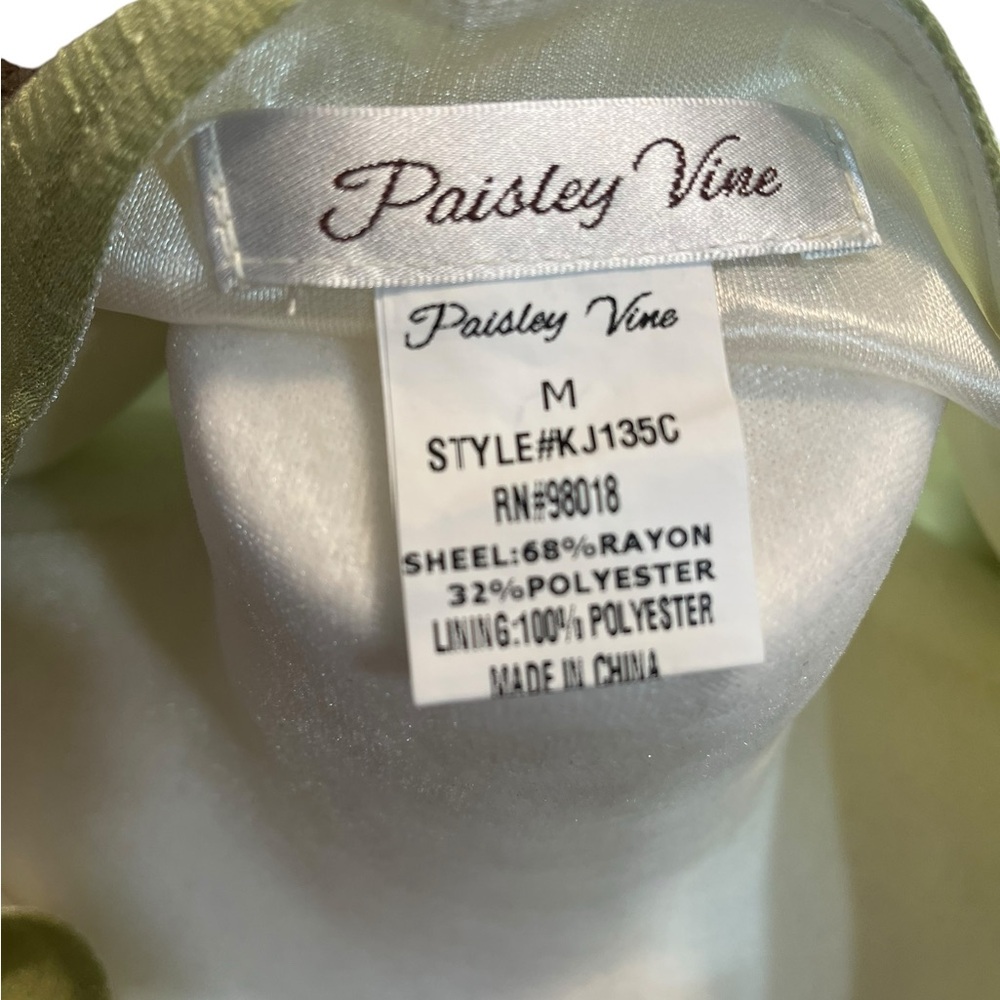 Paisley Vine Sage Green Bobo Top w/Lace - Size Medium - Picture 6 of 8